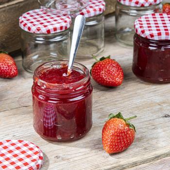 Preview: 6er Set Einmachgläser - 315ml mit Schraubdeckel (Karo-Muster) - Praktische Sturzgläser ideal zum Einkochen von Marmelade & als Vorratsglas