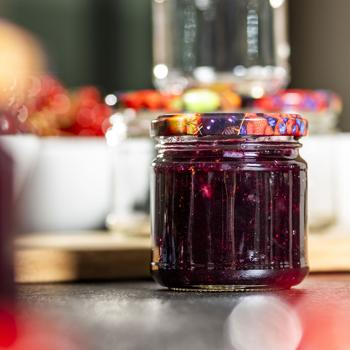 Preview: Set da 6 barattoli per conserve con coperchio a vite, barattoli per confettura con motivo frutta, 315 ml ciascuno