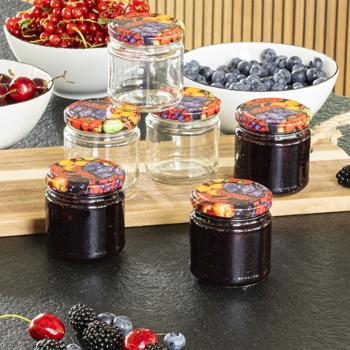 Preview: Set of 18 preserving jars with screw lid, jam jars with fruit pattern, 315 ml each