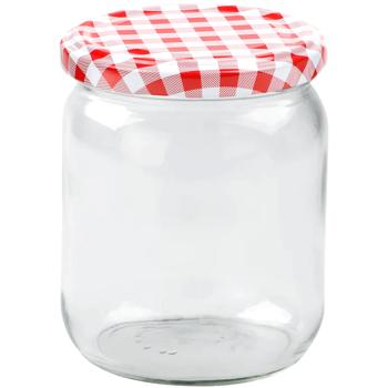 Preview: set of 12 preserving jars - 540ml with screw lid (check pattern) - Practical mason jars ideal for preserving jam & as storage jars