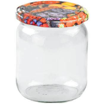 Preview: Lot 12 Bocaux en Verre 540ml - Couvercle à Visser Motif Fruits pour Confitures- Stockage Alimentaire Hermétique - Transparent-Blanc-Rouge