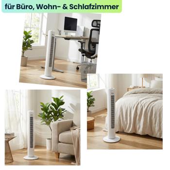 Preview: Effektiver Turmventilator: 3 Geschwindigkeiten & 90 Grad Oszillation – Platzsparender Standventilator mit Schwenkmodus für Büro, Wohn- & Schlafzimmer