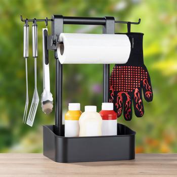 Preview: Versatile barbecue butler con gancio e ripiano per accessori da barbecue e rotolo da cucina, nero, barbecue ordinato, robusto, resistente alle intemperie