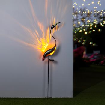 Preview: Solar-LED-Vogel-Gartenstecker: 120cm, Gartendeko - Stimmungsvolle Beleuchtung - Zauberhafter Reiher für Garten & Beet