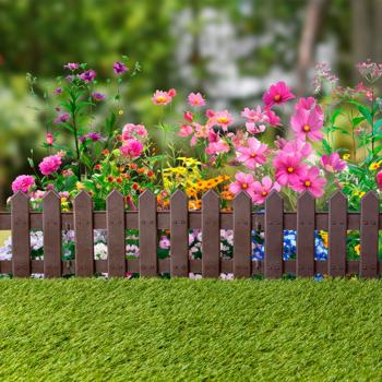Preview: Bordi per aiuole con design a steccato, set di 4, 40,5 x 29,5 cm, marrone, bordi per aiuole e giardini ben curati, resistenti alle intemperie, flessibili e durevoli, facili da installare