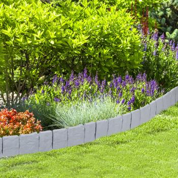 Preview: Bordi per aiuole in look pietra grigia, set da 10: per bordi chiari delle aiuole e giardini ben curati, resistenti alle intemperie, flessibili e durevoli, facili da installare