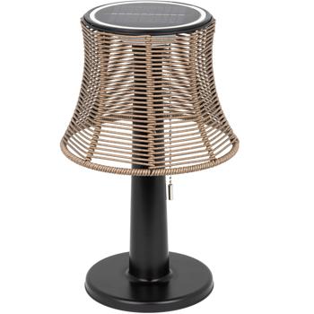 Preview: Lampada da tavolo solare a LED retrò con paralume in rattan, 21 x 33 cm, illuminazione d‘atmosfera per giardino e patio, senza fili, resistente alle intemperie
