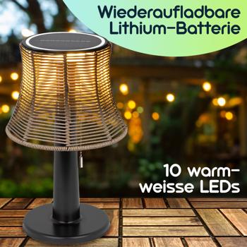 Preview: 2er-Set Retro LED-Solar-Tischlampe mit Lampenschirm in Rattan-Optik , 21 x 33 cm, stimmungsvolle Beleuchtung für Garten & Terrasse, kabellos Preview: 2er-Set Retro LED-Solar-Tischlampe mit Lampenschirm in Rattan-Optik , 21 x 33 cm, stimmungsvolle Beleuchtung für Garten & Terrasse, kabellos
