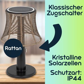 Preview: 2er-Set Retro LED-Solar-Tischlampe mit Lampenschirm in Rattan-Optik , 21 x 33 cm, stimmungsvolle Beleuchtung für Garten & Terrasse, kabellos Preview: 2er-Set Retro LED-Solar-Tischlampe mit Lampenschirm in Rattan-Optik , 21 x 33 cm, stimmungsvolle Beleuchtung für Garten & Terrasse, kabellos