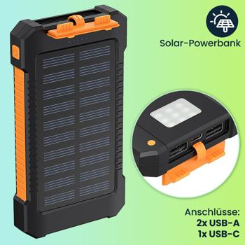 Preview: Solar-Powerbank 8.000 mAh IP65: Robust, 2x USB-A, LED-Licht – Eine Outdoor-Ladestation für Smartphone & Tablet auf jeder Tour