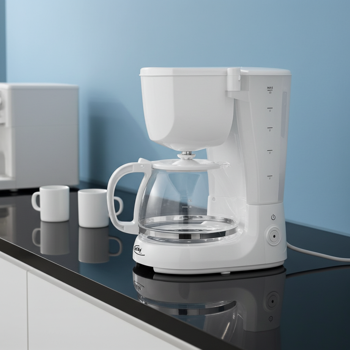 Preview: Klassische Filter-Kaffeemaschine mit Warmhaltefunktion, weiss, 1,25 l, 750 W, für bis zu 12 Tassen Kaffee, Schwenkfilter, Anti-Tropf-System