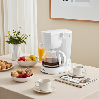 Preview: Klassische Filter-Kaffeemaschine mit Warmhaltefunktion, weiss, 1,25 l, 750 W, für bis zu 12 Tassen Kaffee, Schwenkfilter, Anti-Tropf-System