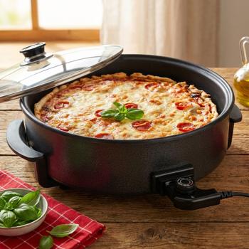 XXL party & pizza pan (1500 W), Ø 42 cm: for parties & large families, non-stick coating, temperature controller & glass lid, powerful & versatile