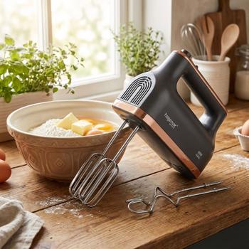 Preview: Premium Handmixer (400W): 5 Stufen + Pulse - für perfekten Teig, Sahne - Rühren & Kneten in edlem Design mit roségoldfarbenen Applikationen