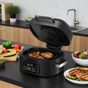 Preview: Gril à Air Chaud Multi 6L - Rôtir, Frire, Griller Sans Graisse - 1660W-265°C, Écran LED, Sonde, Panier - Hagenuk