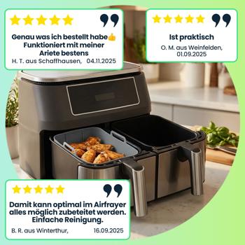 Preview: 2er-Set Hochwertige Silikonform für Dual-Heissluftfritteuse, grau, 20 x 12,7 x 7 cm, Antihaft, hitzebeständig & spülmaschinenfest