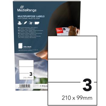 Universal adhesive labels, highly adhesive, 210 x 99 mm, 50 sheets / 150 labels, white