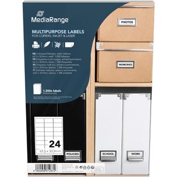 Preview: Étiquettes adhésives universelles - Très adhérentes, séchage rapide, résistantes à l‘essuyage - 63.5x33.9 mm, 50 feuilles / 1200 étiquettes blanches