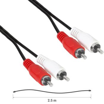 Preview: Câble audio double RCA - 2.5m, noir, transmission signal haute qualité pour Hi-Fi & systèmes home cinéma - Compatible DJ, instruments