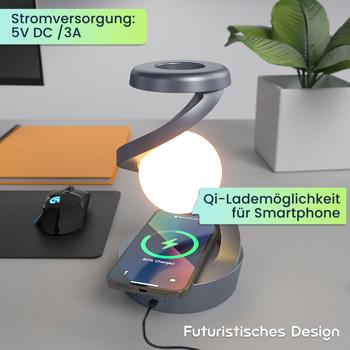 Preview: Schwebende RGB Tischlampe mit Handy Ladeport: Faszinierendes Schweben & kabelloses Laden – Ihr futuristisches Design-Highlight