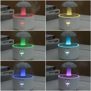 Preview: Aroma diffuser 300 ml with rain lamp – umbrella design, 7-color LED, timer & remote control, humidifier for aromatherapy & a calming atmosphere