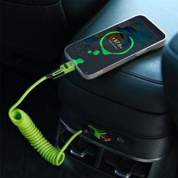 Preview: Câble spirale 4 en 1, 65 W, USB-C vers USB-C avec adaptateurs USB-A et Lightning – câble de chargement multi-connecteurs pour smartphones et ordinateurs Preview: Câble spirale 4 en 1, 65 W, USB-C vers USB-C avec adaptateurs USB-A et Lightning – câble de chargement multi-connecteurs pour smartphones et ordinateurs