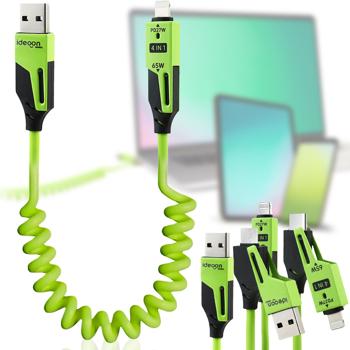 Cavo di ricarica a spirale 4-in-1 65W, USB-C su USB-C con adattatori per USB-A e Lightning - Cavo di ricarica multi per tutti gli smartphone e laptop