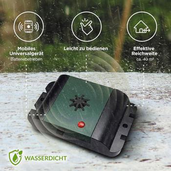 Preview: Mobiler Ultraschall Tauben- und Vogelvertreiber, 40m² - Effektive Abwehr, kabellos & wetterfest, für Garten, Balkon & Terrasse, tierfreundlich & sicher Preview: Mobiler Ultraschall Tauben- und Vogelvertreiber, 40m² - Effektive Abwehr, kabellos & wetterfest, für Garten, Balkon & Terrasse, tierfreundlich & sicher