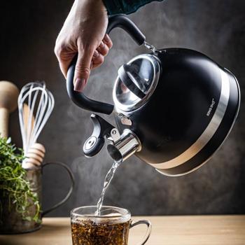 Preview: Klassischer Wasserkessel (1,8L, matt-schwarz) - Edelstahl, rostfrei & kratzfest - für alle Herdarten - Elegant + hochwertig