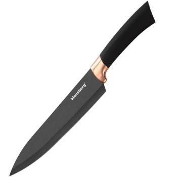 Preview: Set de Couteaux Design 5 Pièces - Lames Antiadhésives Noir/Or Rose - Bloc à Couteaux Rond Soft-Touch - Chef/Pain/Trancher/Utilitaire/Éplucher