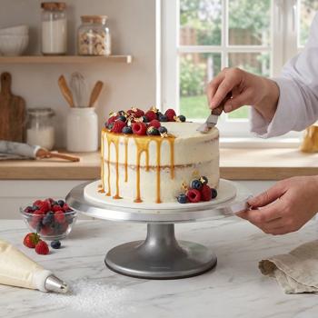 Elegante alzata per torte girevole in alluminio con base, Ø 31 cm, stabile e di alta qualità, perfetta per la decorazione e la presentazione di torte, per panettieri e pasticceri per hobby