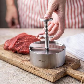 Preview: Edelstahl Hamburgerpresse (Profi, Ø 11,4 cm): Burger-Former für Grill & BBQ - Gleichmässige Patties, einfache Reinigung