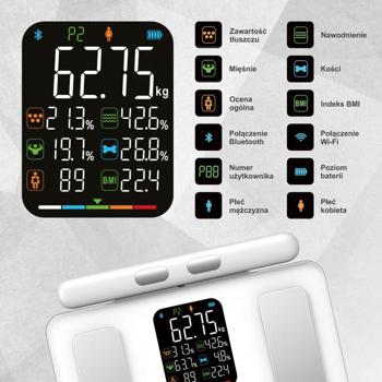 Preview: Pèse-personne professionnel - Analyse corporelle complète, 8 électrodes, Bluetooth & app MovingLife, écran couleur - Blanc - 180 kg