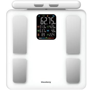 Pèse-personne professionnel - Analyse corporelle complète, 8 électrodes, Bluetooth & app MovingLife, écran couleur - Blanc - 180 kg