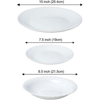 Preview: Edles 18-teiliges Geschirr-Set aus Glas, weiss, wellenförmiger Rand: Hochwertig, stilvoll und zeitlos