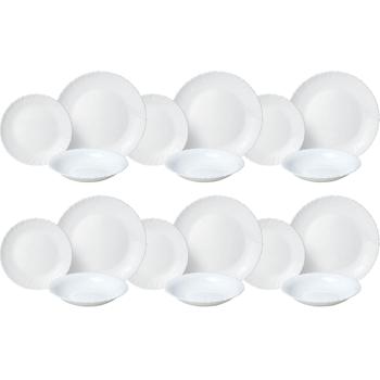 Preview: Edles 18-teiliges Geschirr-Set aus Glas, weiss, wellenförmiger Rand: Hochwertig, stilvoll und zeitlos