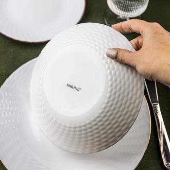 Preview: Elegant 18-piece opal-white glass dinnerware set with gold rim - for 6 people - dishwasher- & microwave-safe - high-quality & timeless