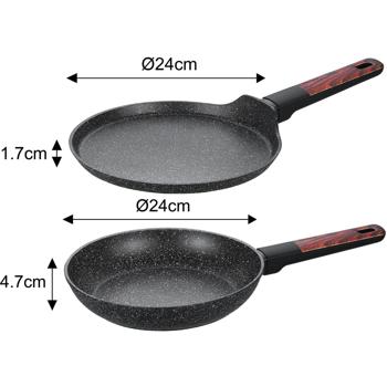 Preview: Set di pentole e padelle dal design di alta qualità con rivestimento antiaderente marmorizzato, incluso sottopentola, coperchio in vetro, manici soft-touch, set da 12 pezzi, nero