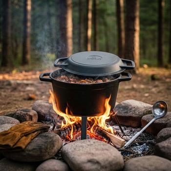 Traditional Dutch Oven made of cast iron, 8 liters, campfire pot for perfect stews, bread & more, outdoor cooking made easy