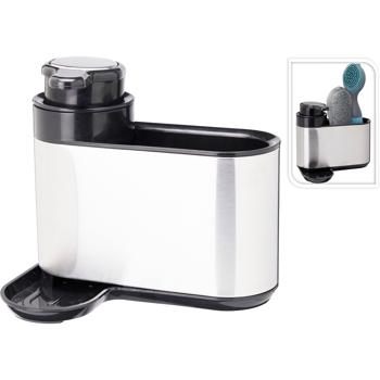 Preview: Distributeur Savon/Liquide Vaisselle - Acier Inoxydable Élegant avec Support & Bac Récupération - 300ml - Cuisine/Salle Bain