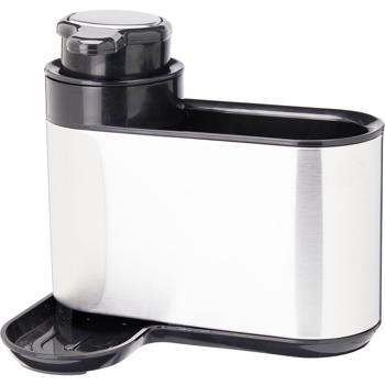 Elégant distributeur de savon et de liquide vaisselle en acier inoxydable avec support - solution peu encombrante pour une cuisine ordonnée et fonctionnelle