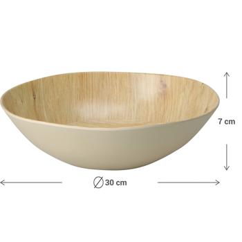 Preview: Bol en Mélamine Incassable Design Bois 30x7.2cm - Léger Polyvalent Snacks Céréales Salade Fruits - Idéal Maison Pique-nique Camping