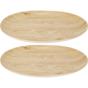 set of 2 Stylish melamine plates in wood-effect design, 26 cm - Perfect for camping, picnics and at home - break-resistant, robust and lightweight