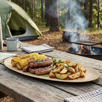 Piatto da portata ovale in melamina con design effetto legno, 43 x 20 x 1,6 cm - Perfetto per il campeggio, i picnic e la casa - resistente alla rottura, robusto e leggero