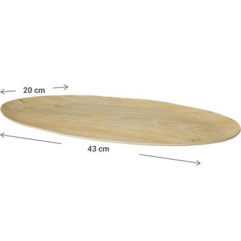 Preview: set of 2 oval melamine serving platters in wood-effect design, 43 x 20 x 1.6 cm - Perfect for camping, picnics and at home - break-resistant, robust and lightweight