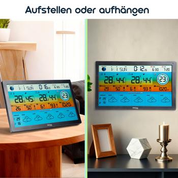 Preview: WLAN Funk Wetterstation mit XXL-Farb-Display – 5 Tage Wettertrend, Thermometer/Hygrometer, Feinstaub & UV-Index, Barometer, Tuya App