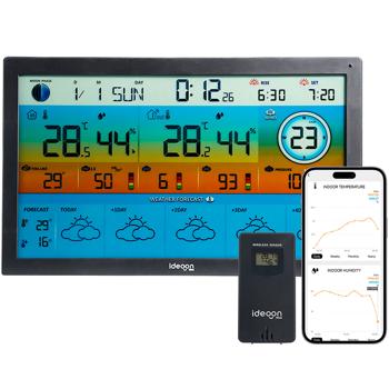 Station météo Wi‑Fi sans fil avec écran couleur XXL – tendance météo sur 5 jours, thermomètre/hygromètre, particules fines et indice UV, baromètre, application Tuya