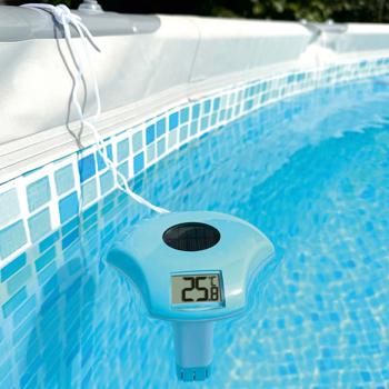 Preview: Thermomètre de piscine solaire numérique avec batterie - Mesure température eau sans fil pour piscines/étangs - Étanche IPX8, -20/+50°C, LCD, corde 1m