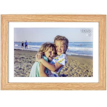 Preview: Digital photo frame in elegant frame in light wood look with app control & worldwide picture upload, 10.1‘‘, for vivid memories