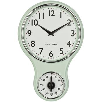 Preview: Orologio da cucina vintage, h 30 cm, verde menta, a batteria, con timer da cucina, movimento al quarzo silenzioso e preciso, per cucina e sala da pranzo